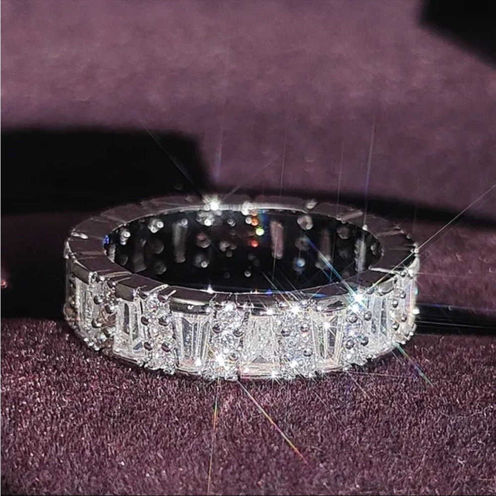 5ct Round & Baguette Lab-Created Moissanite Wedding Band Gold Plated Eternity